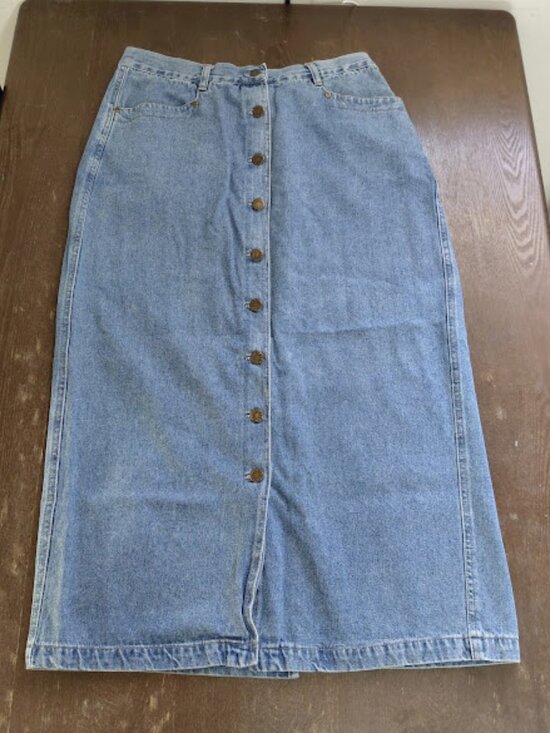Baccini Dresses & Skirts - Vintage 90's Y2K Baccini Blue Denim Button-Front Maxi Jean Skirt Size 14